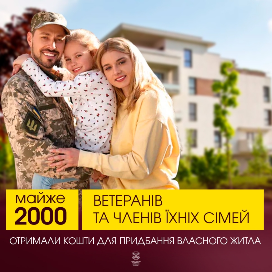 Картинка к: Майже 2000 ветеранів та членів їхніх сімей вже отримали кошти для придбання власного житла