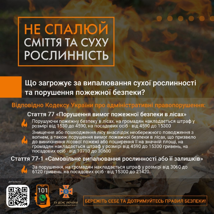 Картинка к: Надзвичайники попереджають про заборону спалення залишків сухої рослинності!